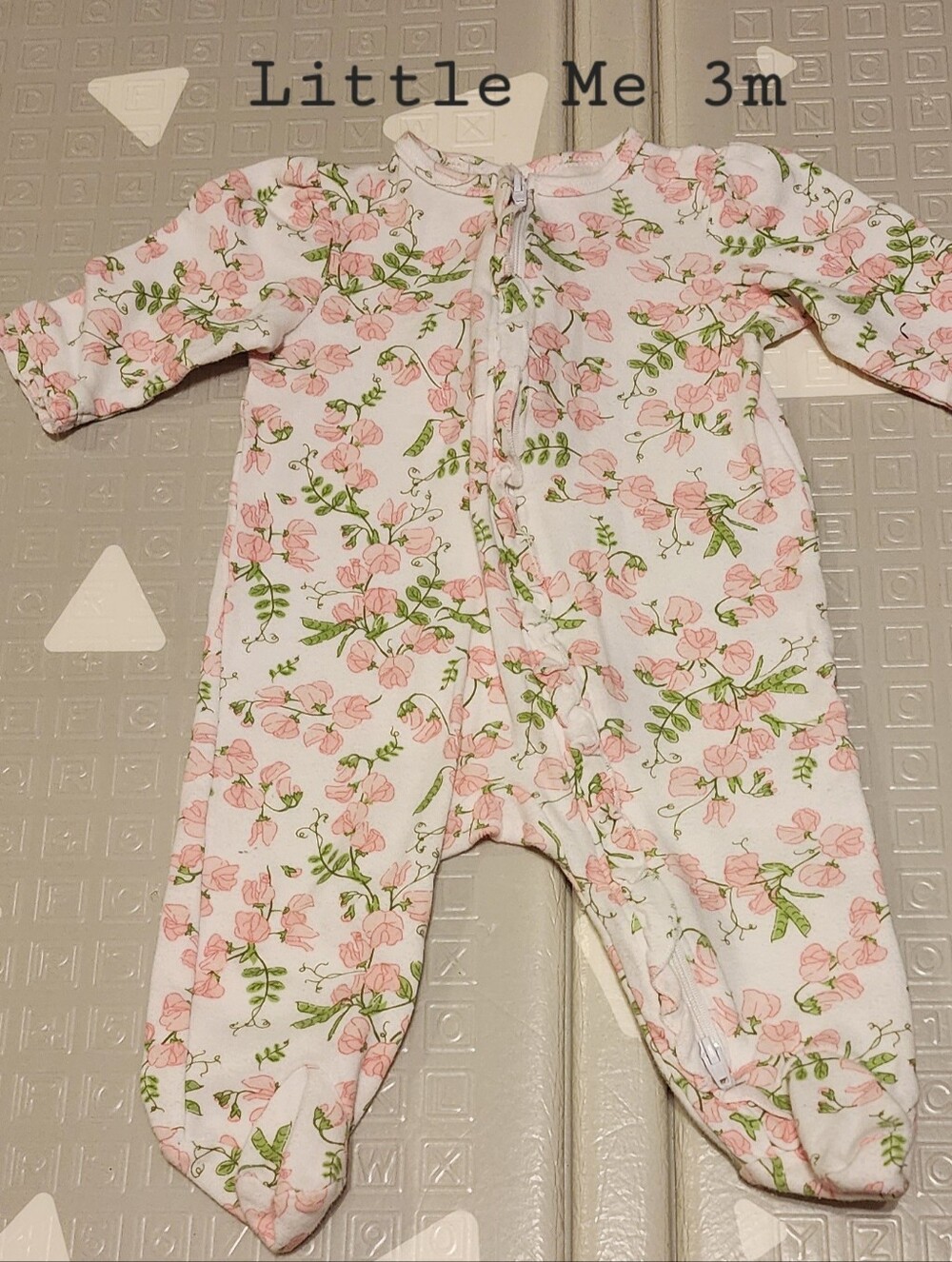 Little Me White & Pink Floral Footed One-Piece